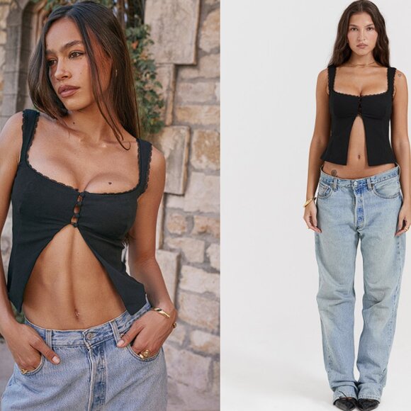 House of CB Tops - House of CB 'Noura' Black Lace Trim Top NWOT